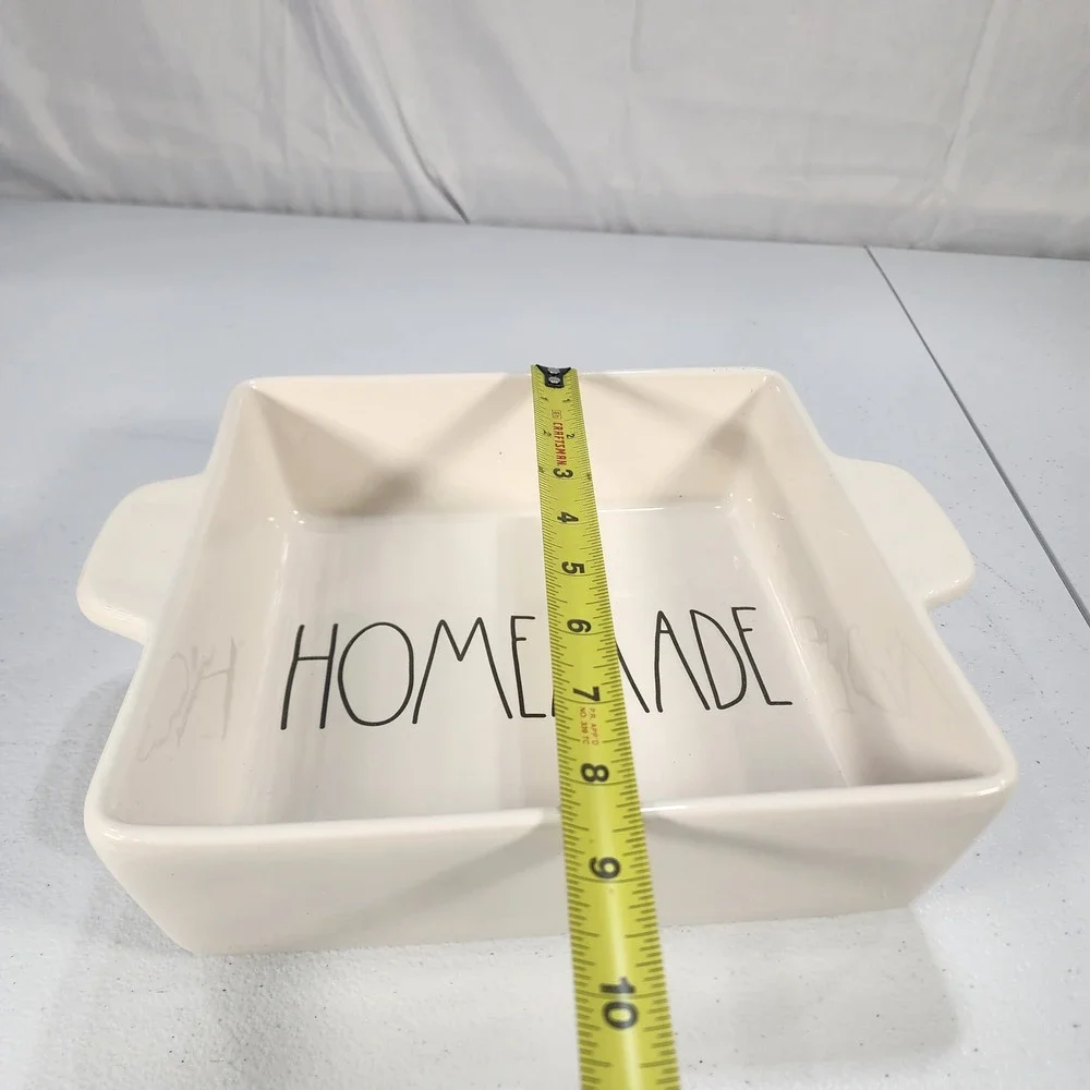 Rae Dunn HOMEMADE Ceramic Square Baking Dish Ivory Casserole Pan with Handles